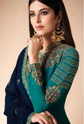 Royal-blue embroidered faux georgette salwar 2