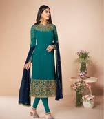 Royal-blue embroidered faux georgette salwar