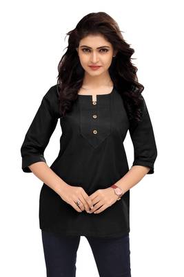 Black Plain Cambric Stone Work Cotton Tops 1