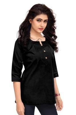 Black Plain Cambric Stone Work Cotton Tops 2