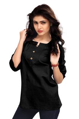 Black Plain Cambric Stone Work Cotton Tops 3