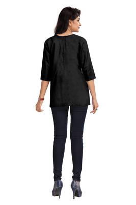 Black Plain Cambric Stone Work Cotton Tops 4
