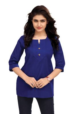 Navy Blue Plain Cambric Stone Work Cotton Tops 1