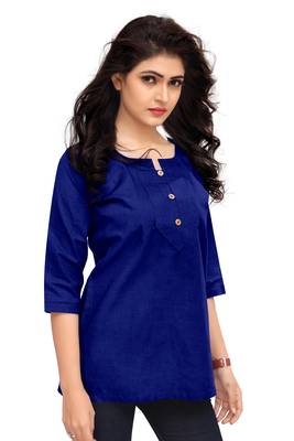 Navy Blue Plain Cambric Stone Work Cotton Tops 2