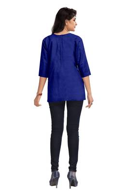 Navy Blue Plain Cambric Stone Work Cotton Tops 4