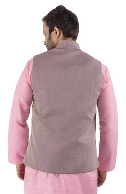 Pink woven cotton nehru-jacket 1