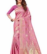 Light pink woven banarasi silk saree with blouse