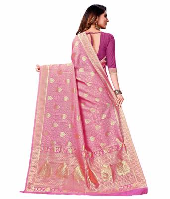 Light pink woven banarasi silk saree with blouse 2