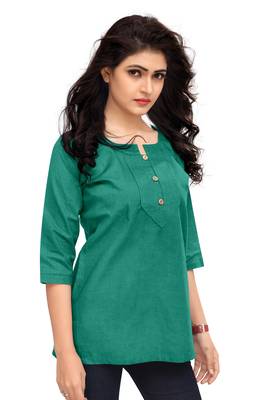 Sea Green Plain Cambric Stone Work Cotton Tops 2