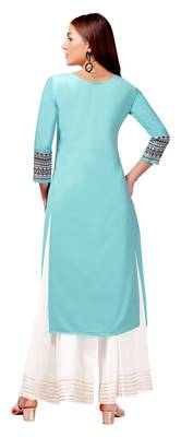 Sky-blue printed crepe kurtas-and-kurtis 5