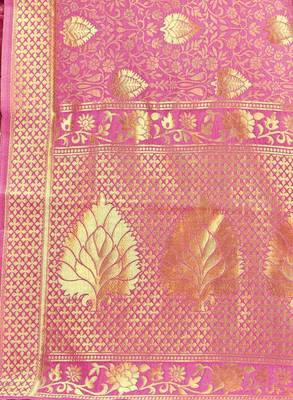 Light pink woven banarasi silk saree with blouse 5