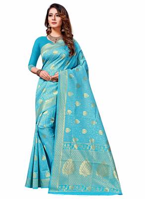 Sky blue woven banarasi silk saree with blouse 1