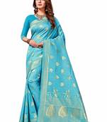 Sky blue woven banarasi silk saree with blouse