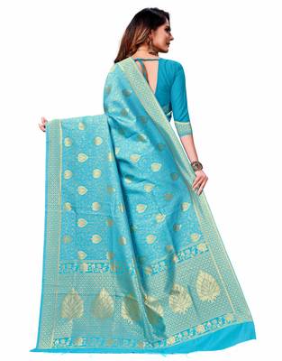 Sky blue woven banarasi silk saree with blouse 2