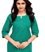 Sea Green Plain Cambric Stone Work Cotton Tops