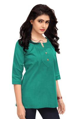 Sea Green Plain Cambric Stone Work Cotton Tops 2