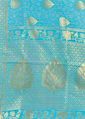 Sky blue woven banarasi silk saree with blouse 5