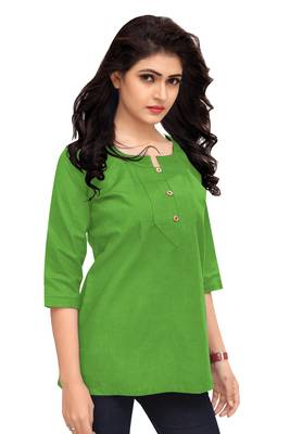 Green Plain Cambric Stone Work Cotton Tops 2