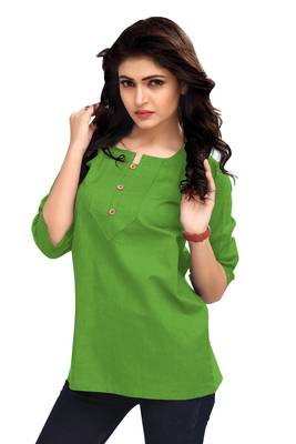 Green Plain Cambric Stone Work Cotton Tops 3