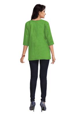 Green Plain Cambric Stone Work Cotton Tops 4