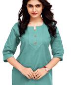 Teal Plain Cambric Stone Work Cotton Tops