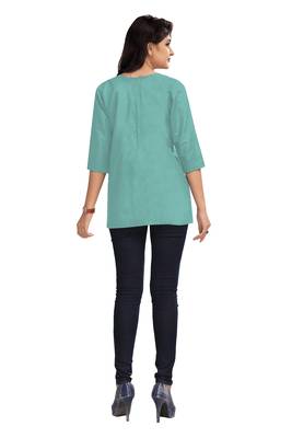 Teal Plain Cambric Stone Work Cotton Tops 3