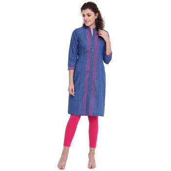 Blue embroidered cotton kurtas-and-kurtis 1