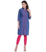 Blue embroidered cotton kurtas-and-kurtis