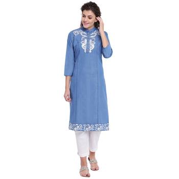Blue embroidered cotton kurtas-and-kurtis 1