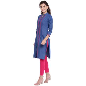 Blue embroidered cotton kurtas-and-kurtis 3