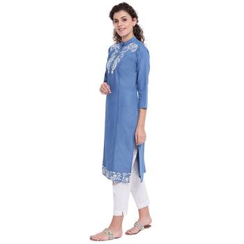 Blue embroidered cotton kurtas-and-kurtis 3