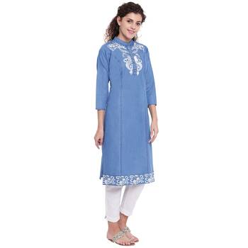 Blue embroidered cotton kurtas-and-kurtis 4