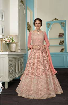 Pink embroidered faux georgette salwar 1