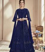 Blue embroidered net salwar