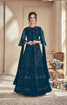 Turquoise embroidered net salwar 1