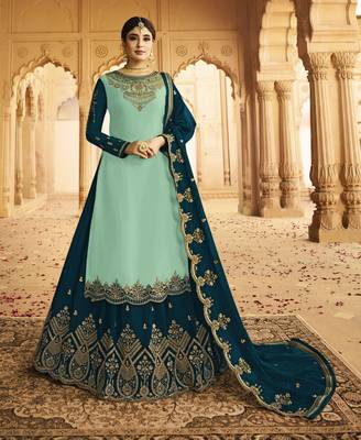 Light-turquoise embroidered faux georgette salwar 1