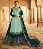 Light-turquoise embroidered faux georgette salwar