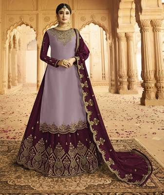 Light-purple embroidered faux georgette salwar 1