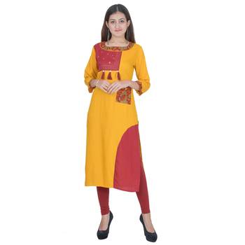 Yellow Rayon Jaipuri Kurti 1