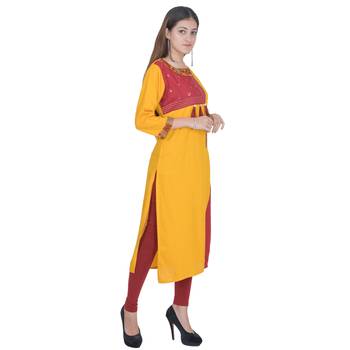 Yellow Rayon Jaipuri Kurti 2