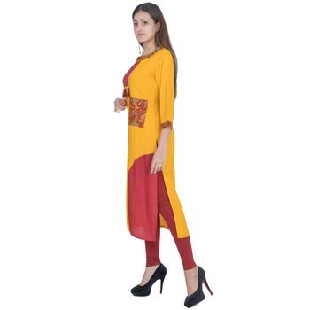 Yellow Rayon Jaipuri Kurti 3