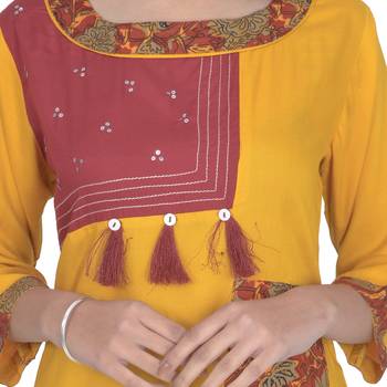 Yellow Rayon Jaipuri Kurti 4