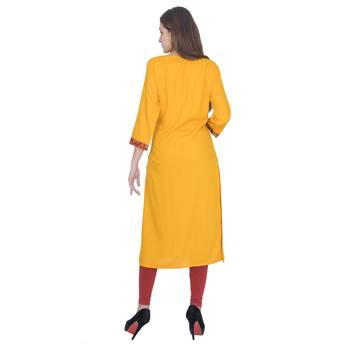 Yellow Rayon Jaipuri Kurti 5