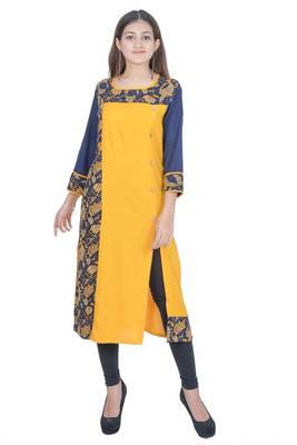 Yellow Rayon Jaipuri Kurti 1