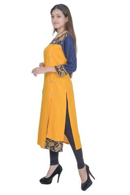 Yellow Rayon Jaipuri Kurti 3