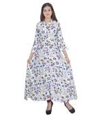 White Rayon Printed Jaipuri Long Kurti