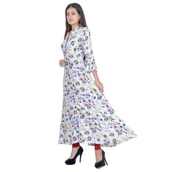 White Rayon Printed Jaipuri Long Kurti 2