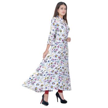 White Rayon Printed Jaipuri Long Kurti 3