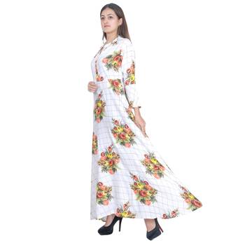 White Floral Rayon Jaipuri Long Kurti 2