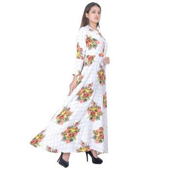 White Floral Rayon Jaipuri Long Kurti 3